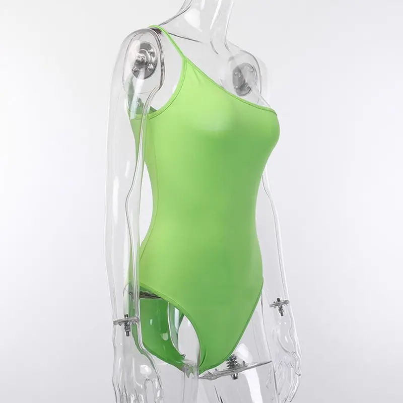 Сексуальный боди Женский Летний комбинезон на одно плечо однотонный зеленый