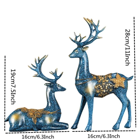 Blue Deer L VILEAD 19 см 28 см смолы пара лося фигурки европейский стиль украшения дома олень украшения творческий крыльцо аксессуары для гостиной - Цвет: Blue Deer L