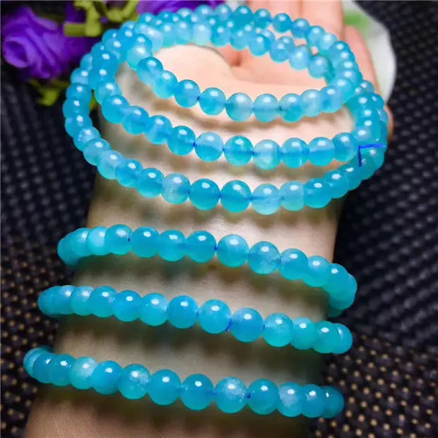 

FREE SHIPPING 3rows Natural Mozambique Amazonite Stretch Round Beads Bracelet AAA 5.5-5mm