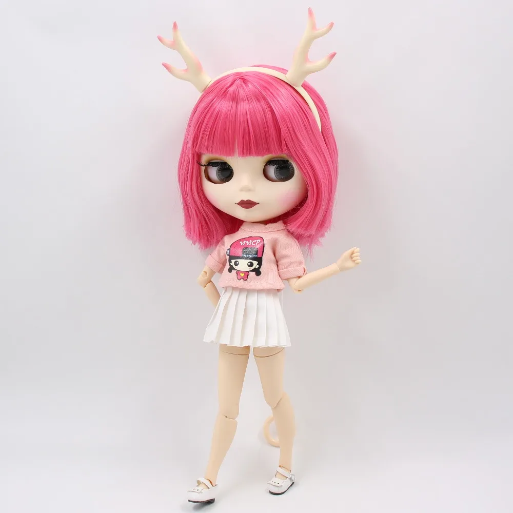 Ледяная фабрика шарнирная кукла blyth игрушка короткие розовые волосы с челкой белая кожа сустава тела ободок в виде лося рубашка платье обувь 1/6 30 см