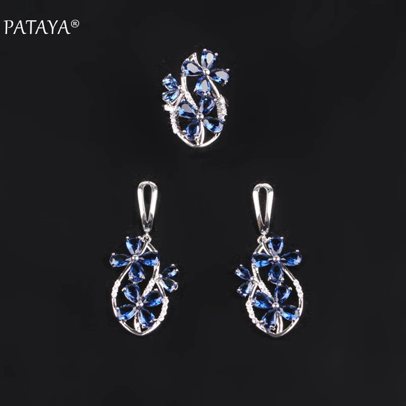 Комплект ювелирных изделий PATAYA светло синие цветы настоящий белый золотой