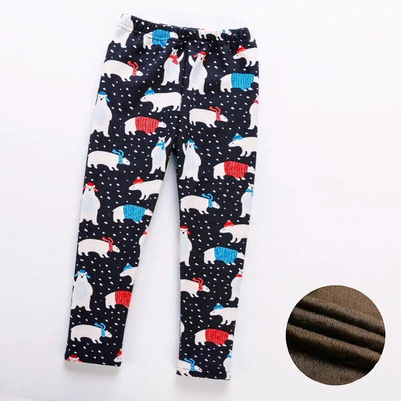 Bear Leggings Осенне-зимние детские леггинсы для маленьких девочек с мультипликационным принтом; утепленные бархатные леггинсы; штаны; одежда унисекс для мальчиков - Цвет: Bear Leggings