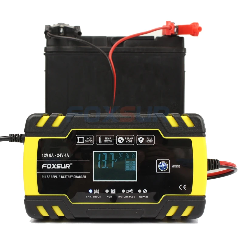 foxsur 12v 24v motorcycle golf car battery charger maintainer desulfator smart battery charger pulse repair battery charger free global shipping