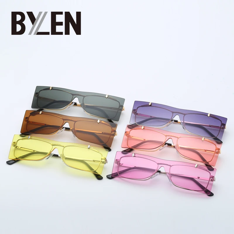 

Trending Flip Up Rectangle Rimless Sunglasses Women Retro Punk Brand Designer Clear Lenses Integrated Lens Sun Glasses UV400