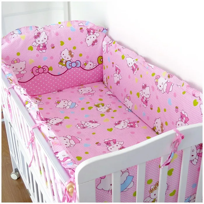 

6PCS Cartoon Appliqued Girl Baby Cot Crib Bedding set baby Safety Protection бортики в кроватку (4bumper+sheet+pillow cover)