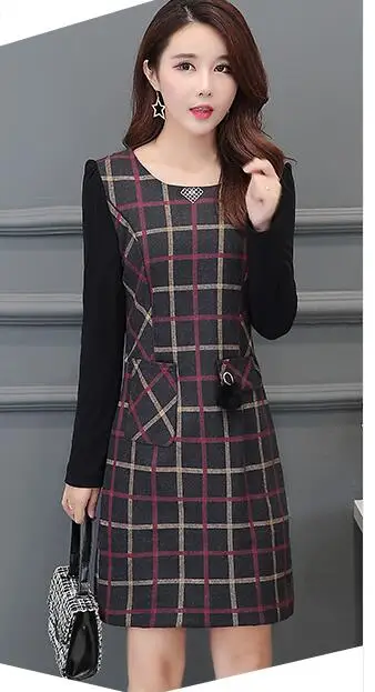 plaid dress Элегантные платья для женщин, базовая одежда, тонкие карманы, теплые, из кусков, в винтажном стиле, для офиса, для женщин, для работы, базовая одежда, вельветовое красное платье в клетку 7224 - Цвет: plaid dress