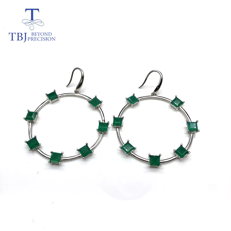 green agate earrings Зеленый агат крюк серьги натуральный драгоценный камень с 925 пробы серебро дизайн гипербола стиль хорошие украшения в подарок для девочки - Цвет камня: green agate earrings