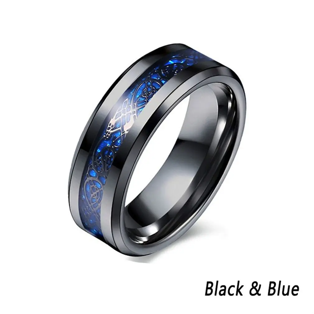 Black and blue 5 Европейский титановая сталь инкрустация серебряный дракон кусок ретро Дракон из нержавеющей стали тату парное кольцо Мужской обруч для похудения - Цвет: Black and blue 5