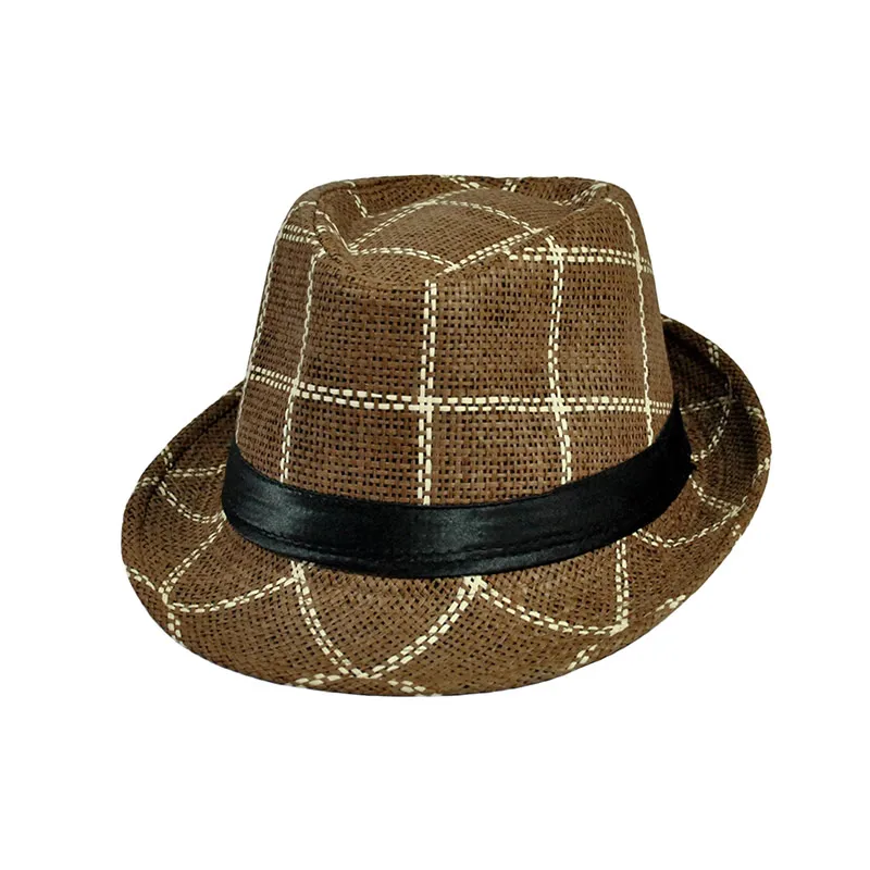 2017 Новая Мода Мужчины Женщины Полосой Fedoras шляпа Джентльмен Плед Cap Beach Sun Соломы