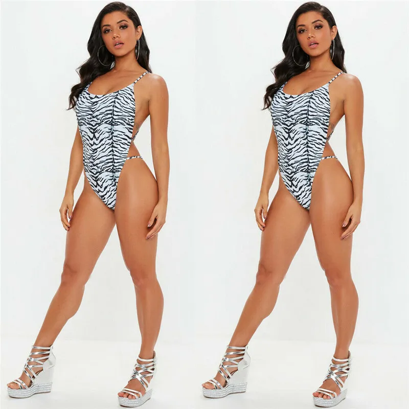 Женское пикантное слитное бикини пуш ап с открытой спиной Леопардовый пляжный