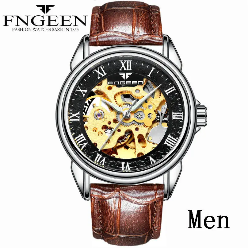 Для мужчин Часы автоматические механические часы мужской Tourbillon часы золотые модные часы Скелет лучшие брендовые наручные часы Relogio Masculino - Цвет: leather silver black