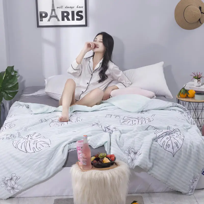 Leaf Pattern Soft Skin-friendly Summer Duvet Washed Cotton Thin Quilt Children Adults Duvet Pillowcase Wholesale(200x230cm