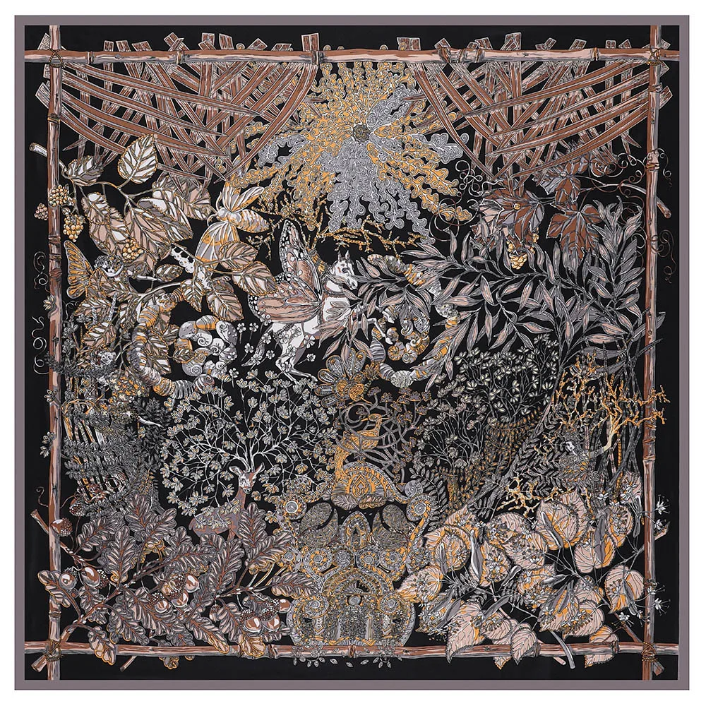 Twill Шелковый шарф джунгли цветы животных платок с принтом бандана для женщин