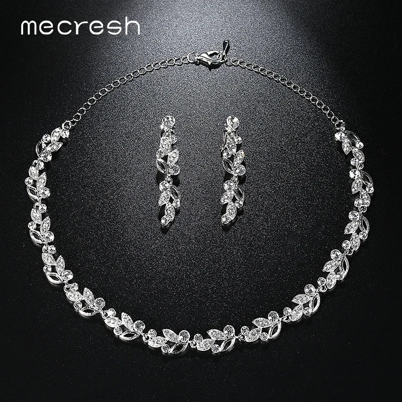 Mecresh Модные Листья Кристалл Свадебные Ювелирные наборы серебряного цвета Стразы