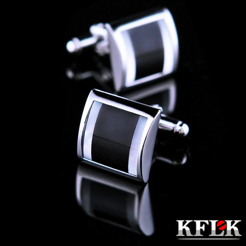 

KFLK Jewelry shirt Fashion cufflinks for mens Brand Shell Black Cuff link Button High Quality Luxury Wedding Groom guests