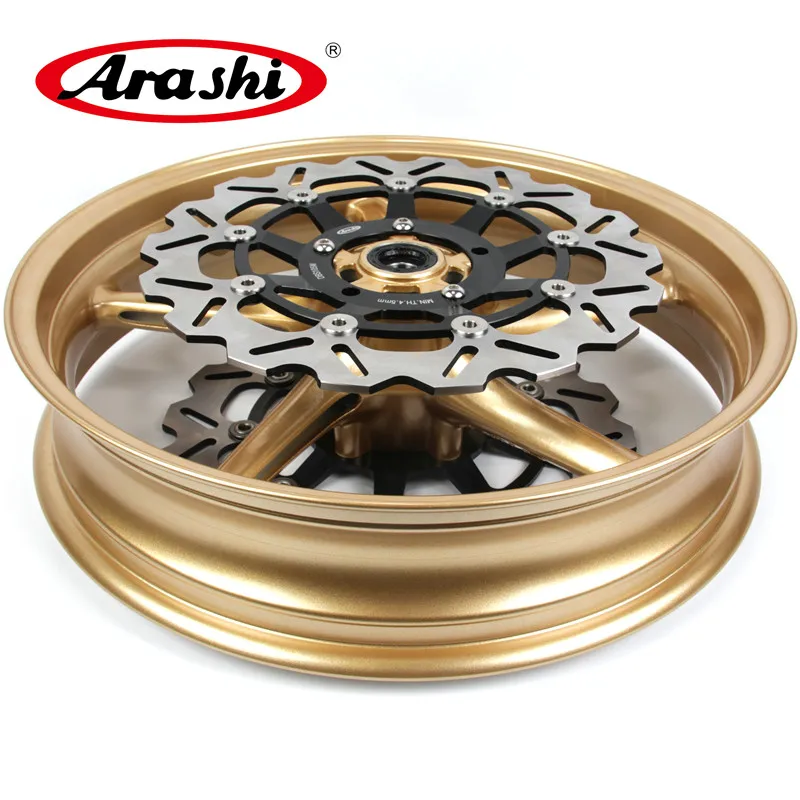 Gold Rim Black Disc Arashi 1 комплект для TRIUMPH Street Triple 675 2007-2012 переднего колеса обода передние тормоза дисковые роторы Набор 07 2008 2009 2010 2011 12 золото - Цвет: Gold Rim Black Disc