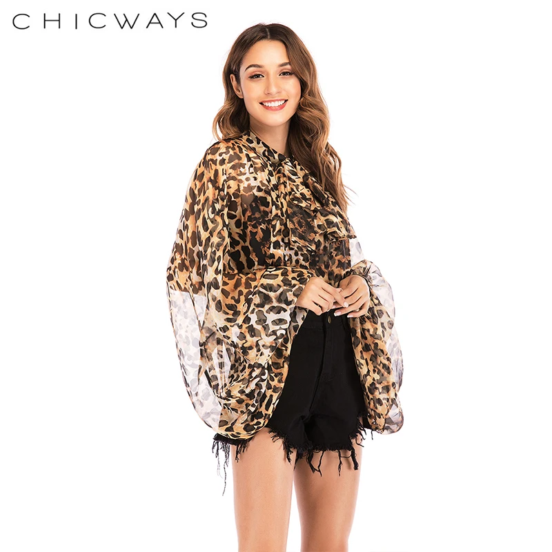 Chicways длинные Фонари рукавом Sheer Кружевной Топ Для женщин Рубашка Назад Открыть