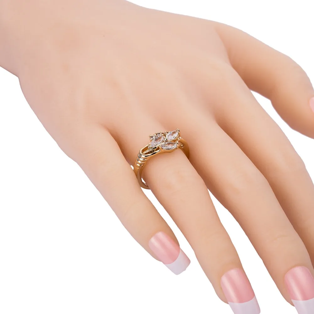 Crystal Leaf Rings For Female Gold Color Cubic Zirconia for Women Girl Wedding Engagement Free Shipping Wholesale | Украшения и