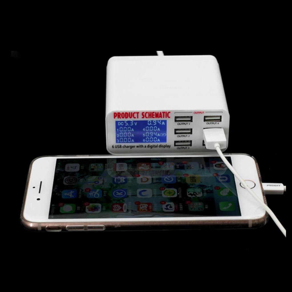 USB зарядка 3,0 6-Порты и разъёмы 6A USB Зарядное устройство Адаптер Hub Многофункциональный Порты и разъёмы usb-хаб с Зарядное устройство Док-станция с ЖК-дисплей Дисплей автоматическое определение Tech
