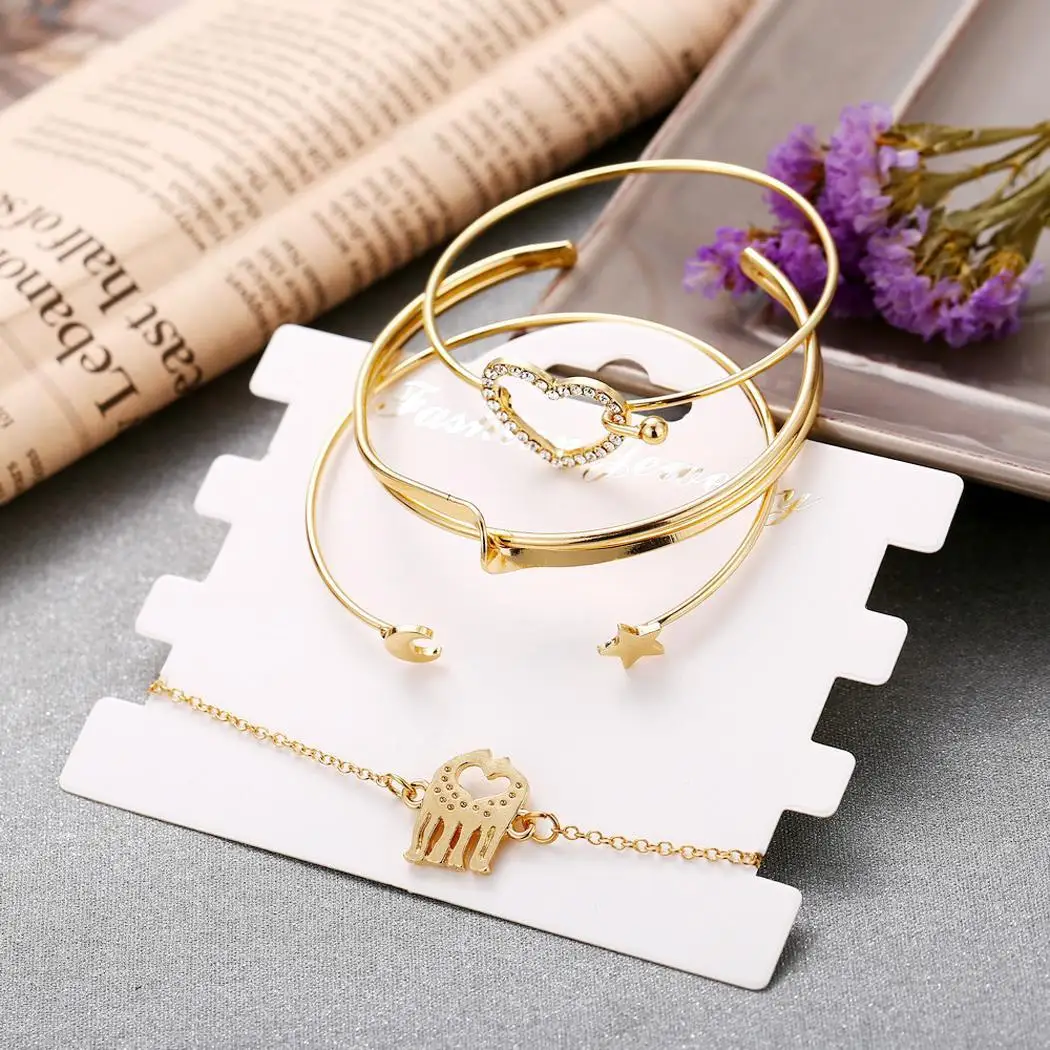 4 шт./компл. женский модный браслет в форме сердца с вырезами и стразами на каждый