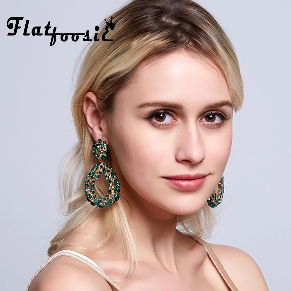 Flatfoosie мода ZA хрустальные Висячие серьги для женщин длинные большие геометрические массивные водный кулон Винтажные серьги капельки ювелирные изделия