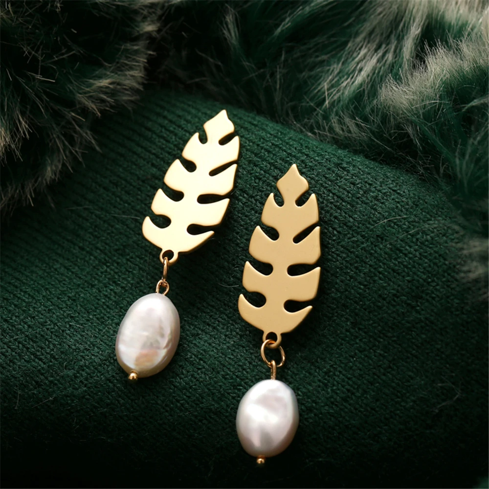 Серьги капли с жемчугом IF ME золотого цвета в форме листьев для женщин девушек