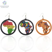 somesoor united colors of african map women wood drop earrings jewelry afrocentric ethnic tribal countries pattern for blacks
