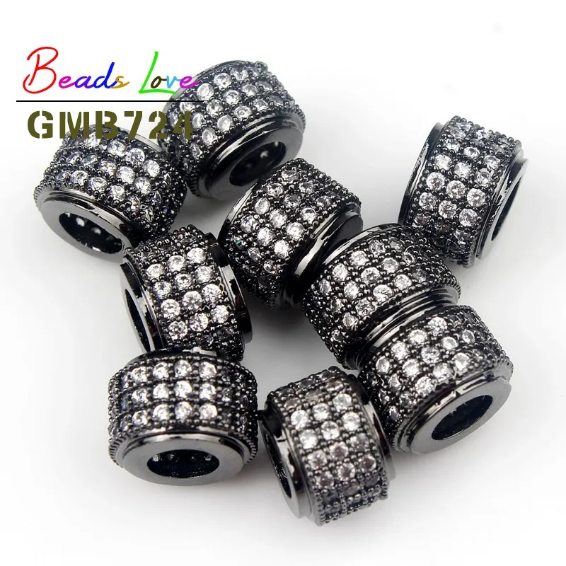 Black White CZ 3 шт./партия Модные металлические Латунные Микро-Кристалл CZ цилиндр круглый разделитель бусины для мужчин браслет Изготовление DIY Ювелирные изделия Аксессуары - Цвет: Black White CZ
