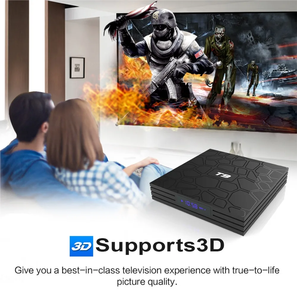 Новый ТВ бокс T9 Android 8 1 4GB64GB Rockchip RK3328 32G BT4.1 Wifi 1080 P H.265 4 K VP9 10 проигрыватель Google Smart set