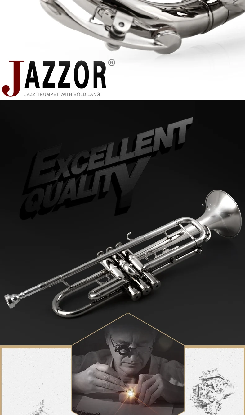 JAZZOR JZTR-300 Bb новичок Труба золото и серебро тромпита с профессиональной трубы мундштук и мягкий чехол