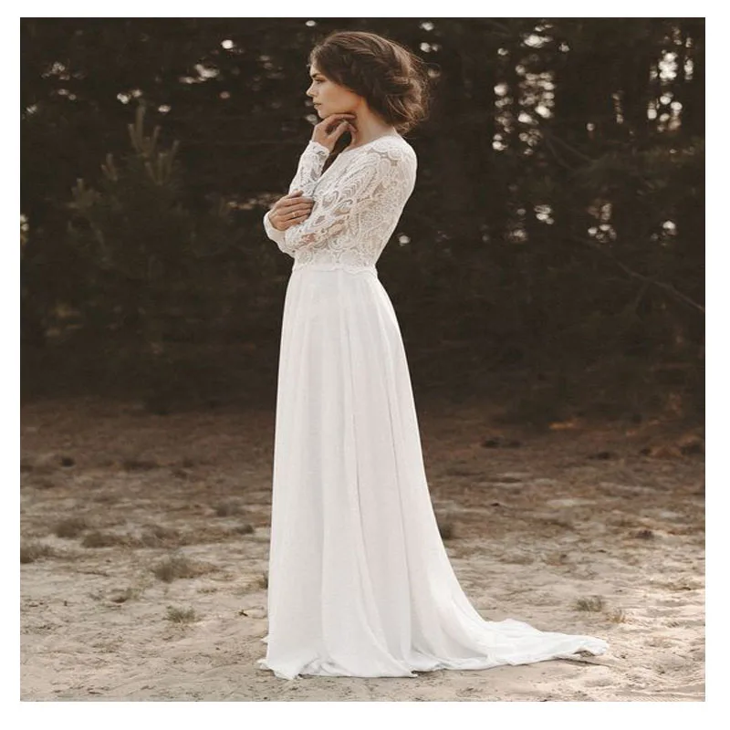 LORIE Boho белое свадебное платье с глубоким v образным вырезом кружевной топ
