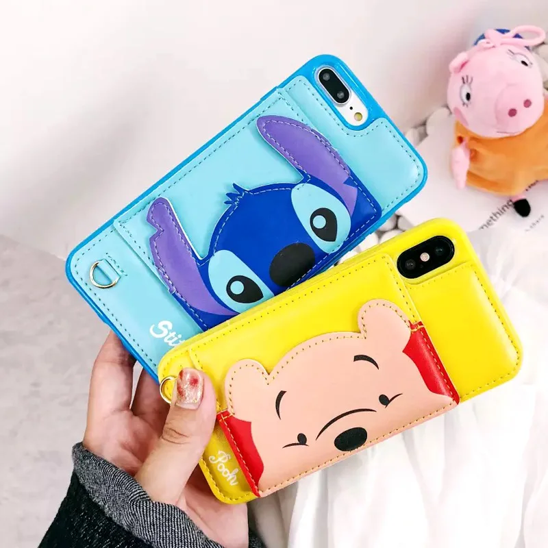 Phone Cases For iphone 6 6S 7 8 Plus X XS XR MAX Pop 3D Bracket Stitch Minnie Mickey Winnie Wallet Leather Hold Card Cover Case |