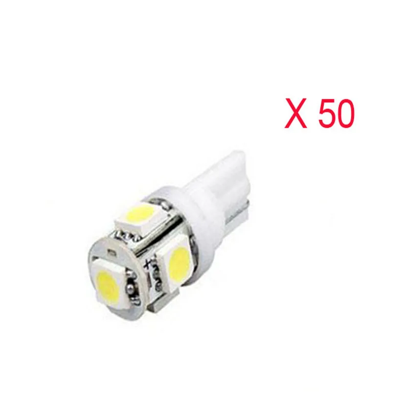 Франшизы, 50 шт в наборе, T10 Клин 5-SMD 5050 Светодиодный свет лампы 192 168 194 W5W 2825 158 белый свет Стоянкы Автомобилей Автомобиля Прямая#0625