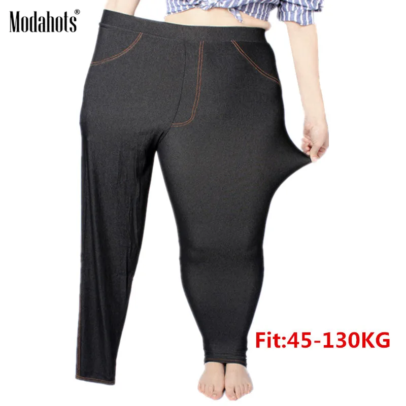 Женские леггинсы размера плюс 5XL джинсы из искусственного денима джеггинсы