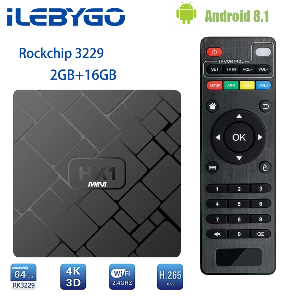ILebygo HK1mini телеприставку Android 8 1 тв бокс 2 Гб 16 GB Rockchip RK3229 4 ядра 4G Wi Fi H.265 K HD Google плеер