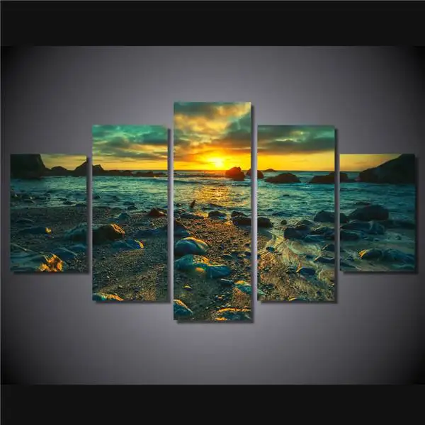Hd Печать закат пляж скалы картина холст печать декор комнаты плакат Бесплатная