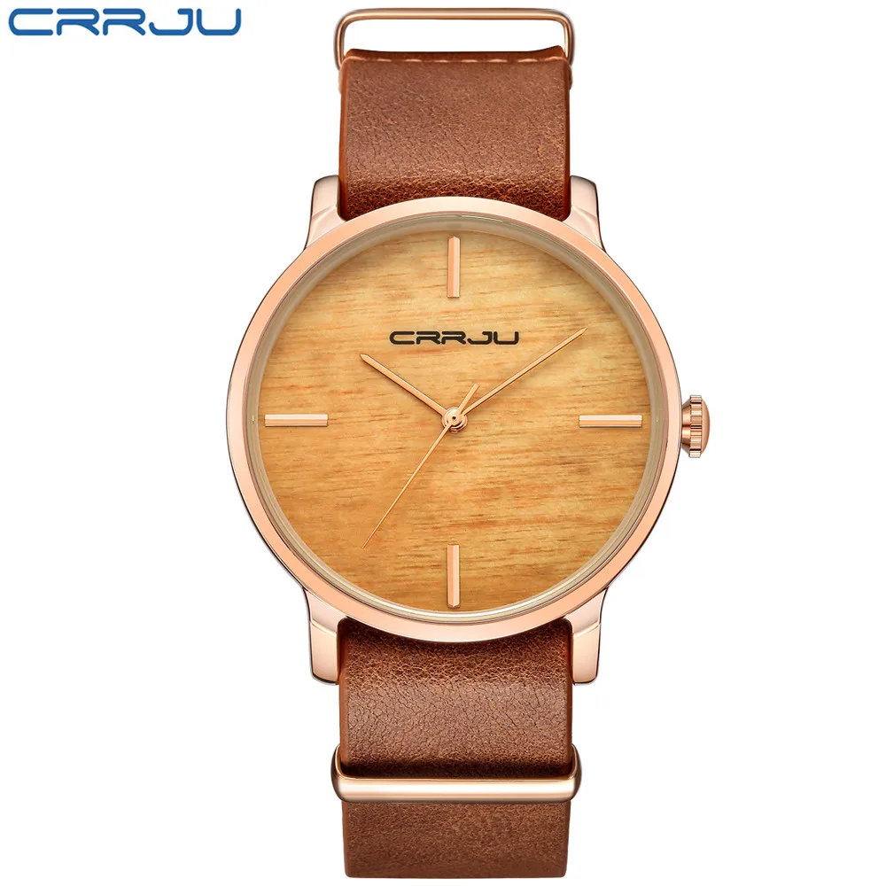 style 4 CRRJU для женщин Мода Моделирование деревянный цвет часы для мужчин кварцевые повседневное деревянный любовник Кожаный ремешок наручные часы Relogio Masculino - Цвет: style 4