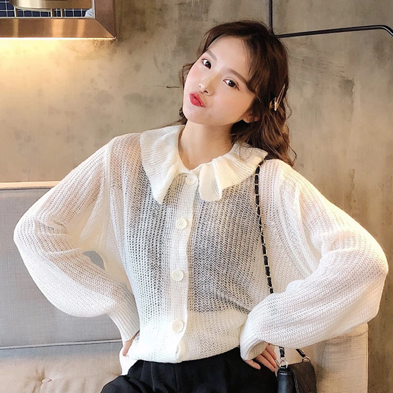 2019 новый дизайн женский весенний свитер рукав летучая мышь Прозрачный кардиган