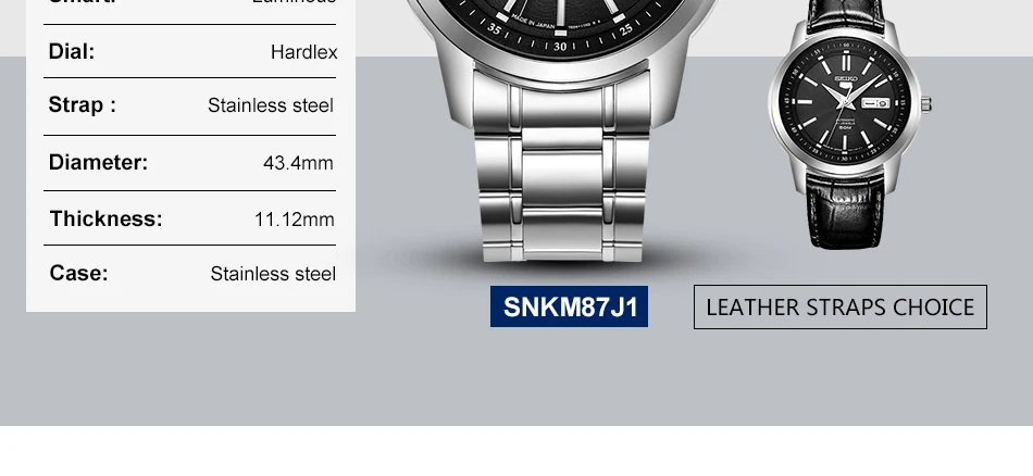 Оригинальные мужские часы SEIKO 5 с автоматическим перемещением, механические наручные часы 5 бар, водонепроницаемые светящиеся, глобальная гарантия SNKM87J1