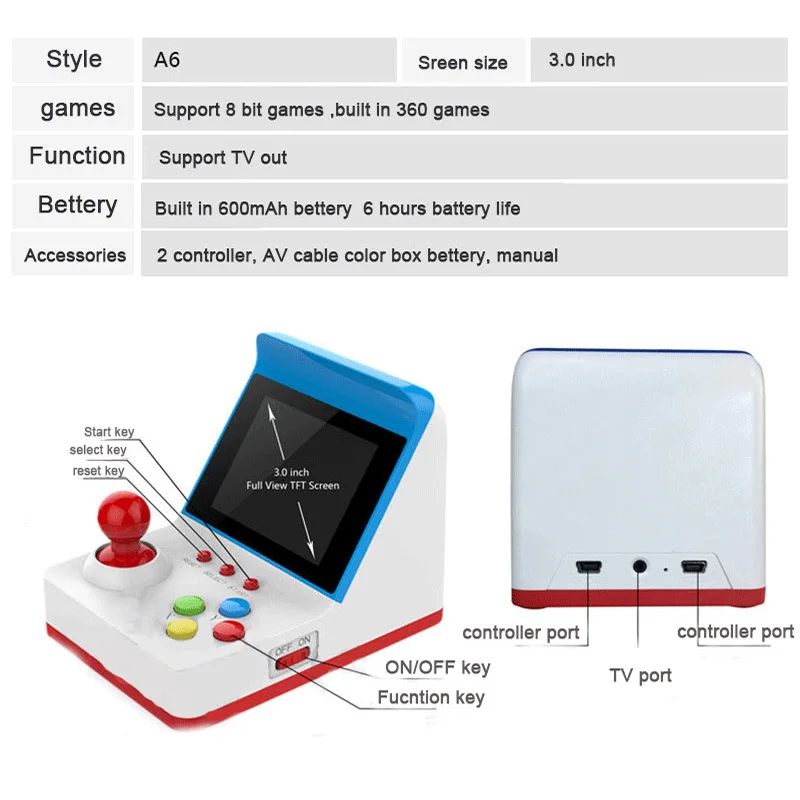 Retro FC Mini Video Game Console 3 Inch Built In 360 Games Handheld Family Kid Gift Toy | Электроника