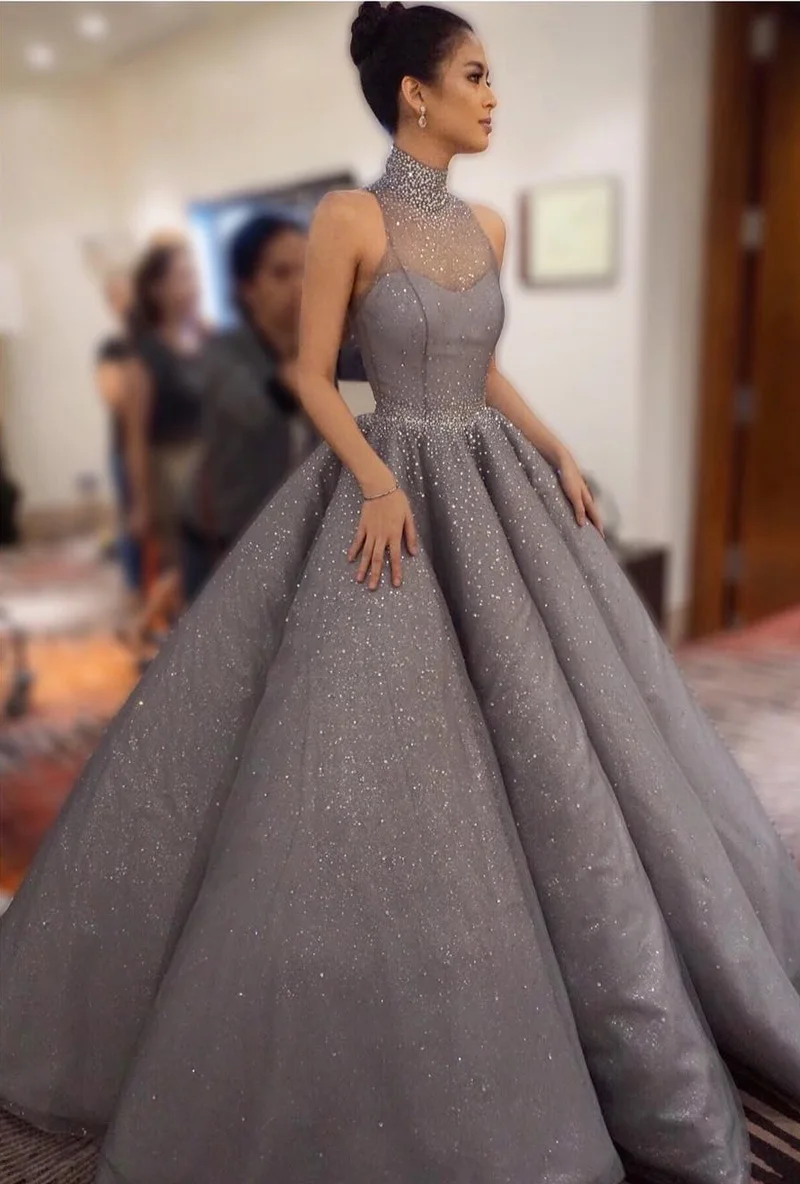 Гэри бальное платье вечерние платья 2017 высокая шея бисера блесток атласная