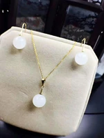 shilovem 18k yellow gold natural white jasper pendants earrings none necklace classic fine women christmas gift new yztz1010hby