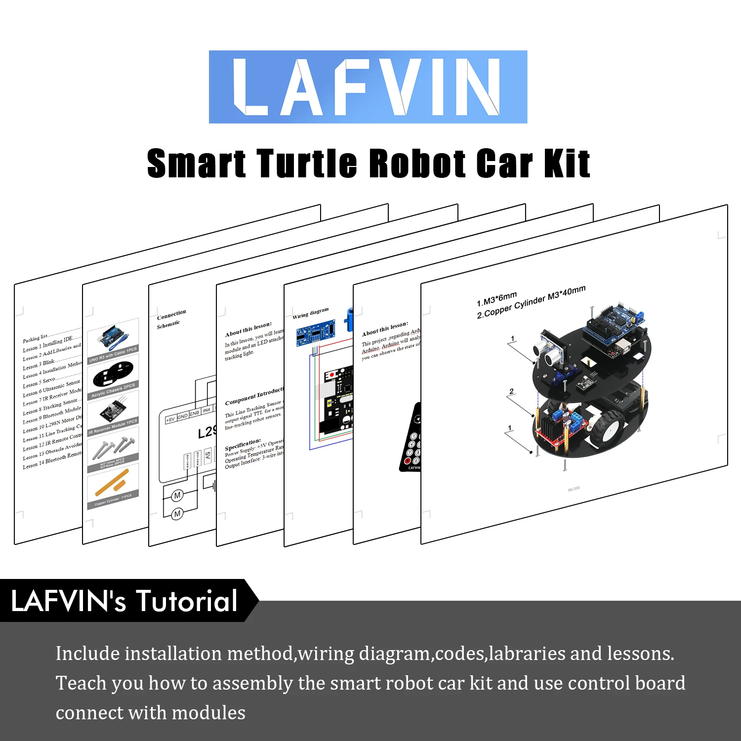 Умный автомобильный робот черепаха LAFVIN для Arduino набор сборки DIY с обучающим