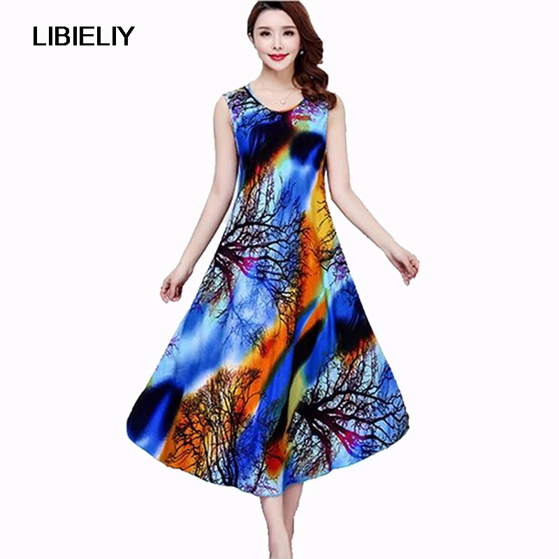 Летнее платье без рукавов с принтом красивое новое свободное большого размера