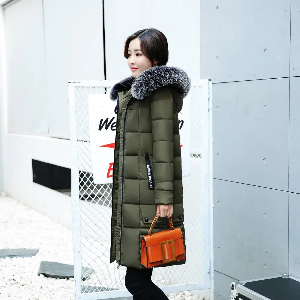 Zxqj 2018 зимняя куртка Новинки для женщин с капюшоном меховой воротник утолщение