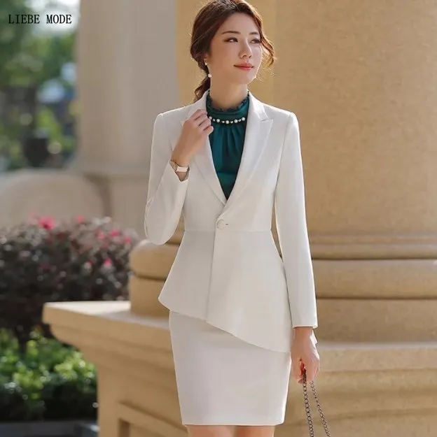 

Ladies Business Suit OL Designer Irregular Blazers Set 2 Pieces Women Autumn pantsuit White Black Plus Size Pants Suits clothing