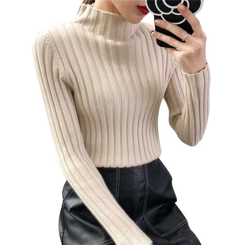 Half turtleneck female thick long sleeved jacket sweater slim all-match | Женская одежда