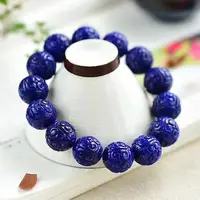 Natural Royal Blue Lapis Lazuli Carved Round Beads Bracelet 15mm For Gemstone Lapis Bless Healing Stone Women Men AAAAA