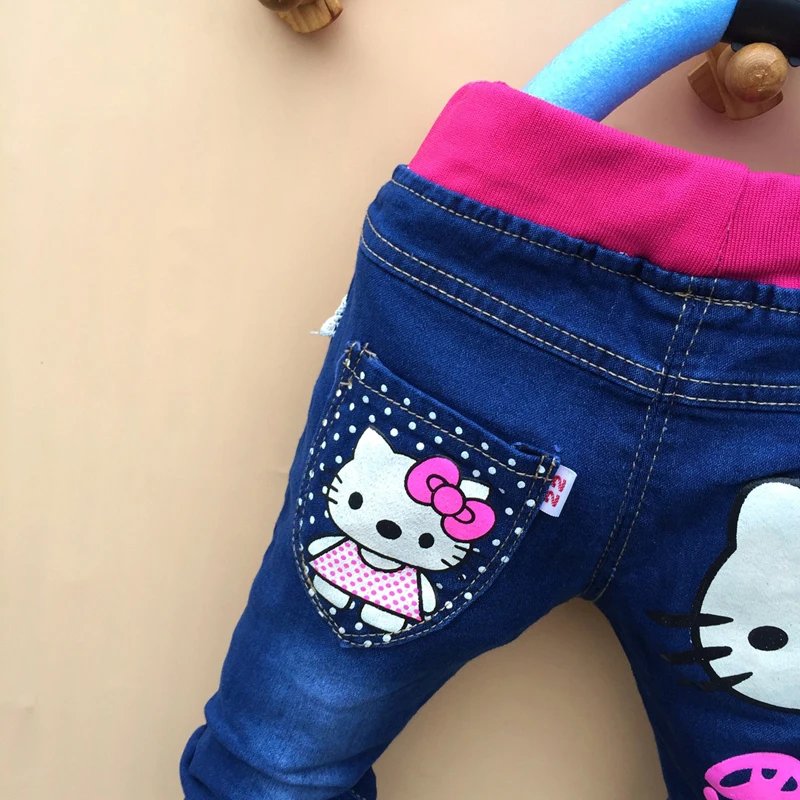 Детские джинсы для девочек, штаны hello kitty, кашемировые леггинсы с эластичной резинкой на талии для девочек, осенние детские джинсовые штаны