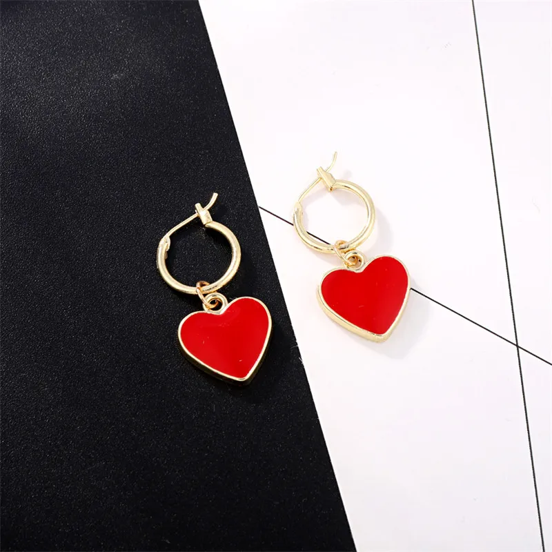 1 пара корейских шикарных сережек-обручей с красным сердцем для женщин и девочек
